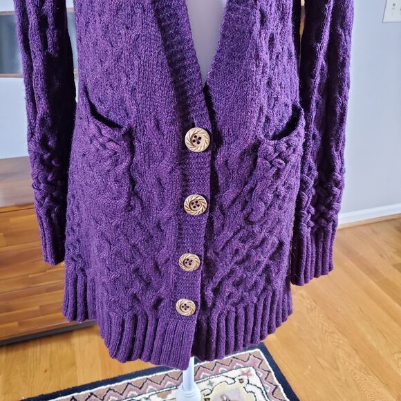 Sleeping on Snow Plum Cable Knit Wool Mohair Cardigan Sweater Small REPAIR - Picture 2 of 7